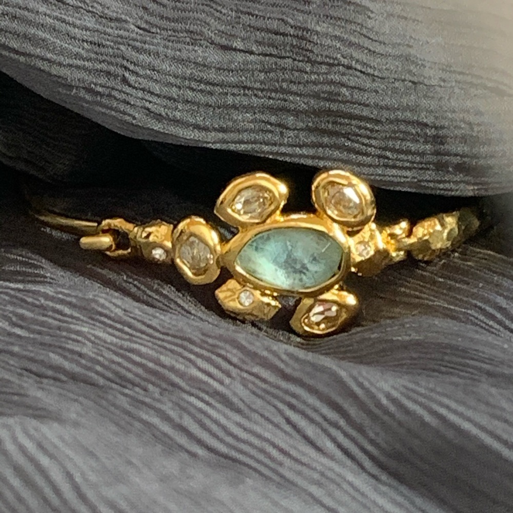 ALEXIS BITTAR Hammered Byzantine Gold Green Blue GemStone Flower Bracelet